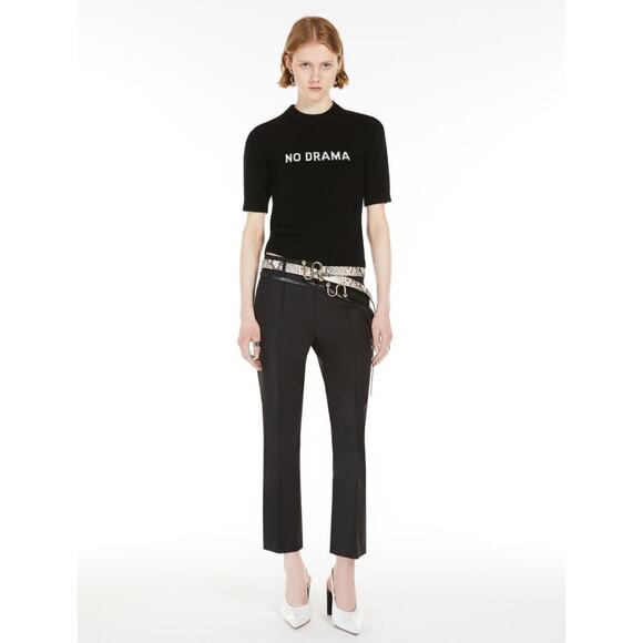 MaxMara Sportmax Stretch Cotton Flared Trousers in Black - Picture 1 of 11